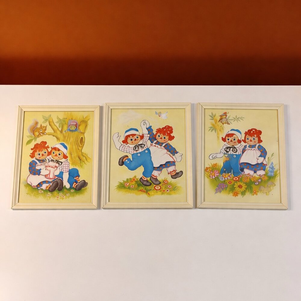 Vintage Raggedy Ann & Andy Framed Prints – Set of 3